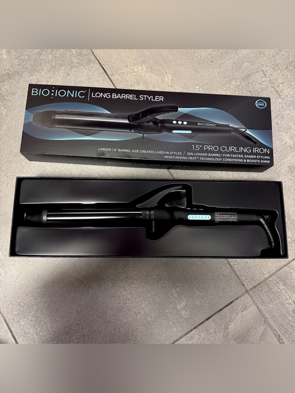 Bio Ionic Long Barrel Styler Curling Iron 1.5” Inch Ceramic Hair Tool New in Box